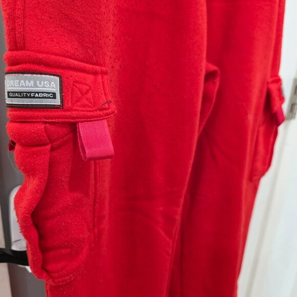 Men’s Dream USA Red Fleece Cargo Sweatpants Size XL – Drawstring w/ Pockets - Picture 7 of 10